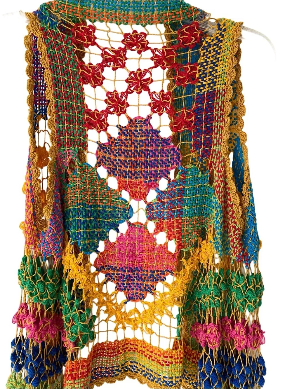 Colorful Handmade Crochet Boho Vest Multicolor Red Yellow Green Groovy one size
